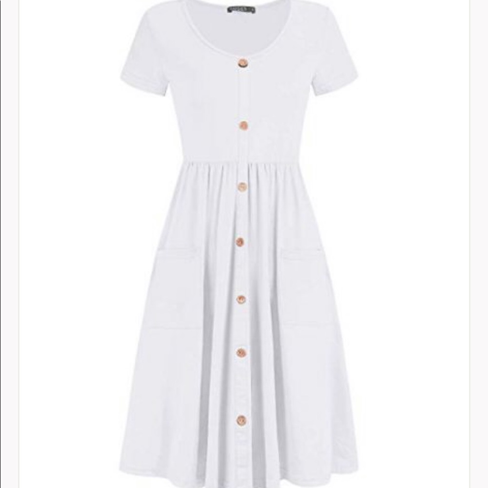 NEW OUGES Women’s V Neck Button Down Dress & Pockets Sz M - Picture 2 of 8